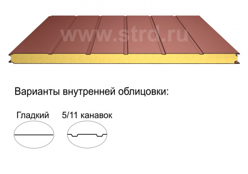 															Стеновая трёхслойная сэндвич-панель 5 канавок 100мм 1190мм с видимым креплением минеральная вата Полиэстер ТермоСпецПанель																												