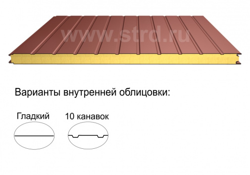 															Стеновая трёхслойная сэндвич-панель 10 канавок 120мм 1000мм с видимым креплением минеральная вата Полиэстер ТермоСпецПанель																												