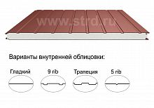 Стеновая трёхслойная сэндвич-панель 9 rib 50мм 1000мм с видимым креплением пенополистирол Полиэстер Доборник