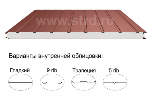 															Стеновая трёхслойная сэндвич-панель 9 rib 50мм 1000мм с видимым креплением пенополистирол Полиэстер Доборник																												