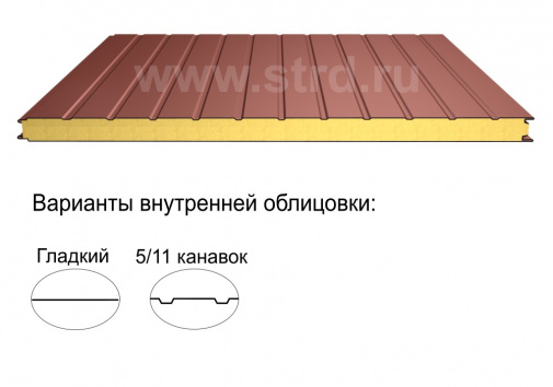 															Стеновая трёхслойная сэндвич-панель 11 канавок 60мм 1190мм с видимым креплением минеральная вата Полиэстер ТермоСпецПанель																												