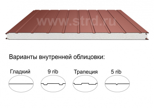 															Стеновая трёхслойная сэндвич-панель 9 rib 200мм 1190мм с видимым креплением пенополистирол Полиэстер Доборник																												