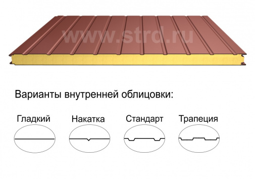 															Стеновая трёхслойная сэндвич-панель стандарт 120мм 1000мм с видимым креплением минеральная вата Полиэстер Panline																												