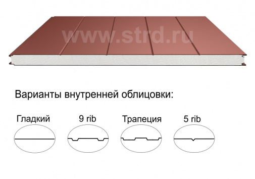 															Стеновая трёхслойная сэндвич-панель 5 rib 60мм 1000мм с видимым креплением пенополистирол Полиэстер Доборник																												