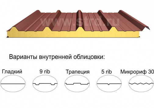 															Кровельная трёхслойная сэндвич-панель кровельный профиль 200мм 1000мм с видимым креплением минеральная вата Полиэстер Доборник																												